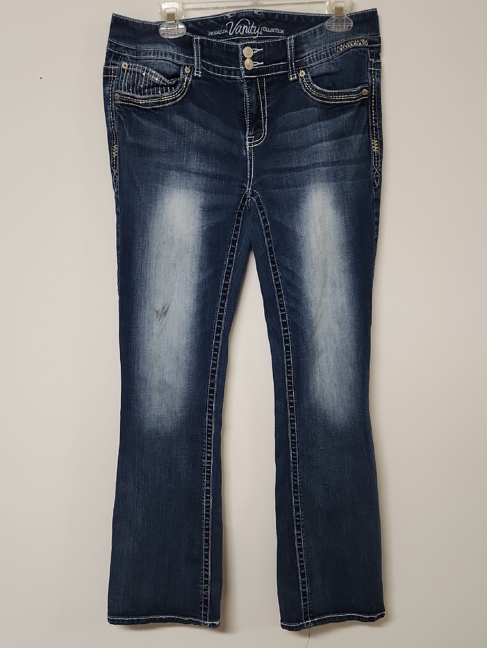 Vanity Dark Blue Flare Jeans with Faded Front
